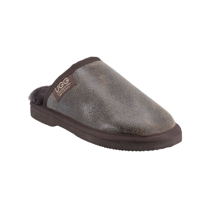 Comfort me UGG Australian Made Classic NAPPA Leather Scuffs, Slippers are Made with Australian Sheepskin for Men & Women, Chocolate Colour 9