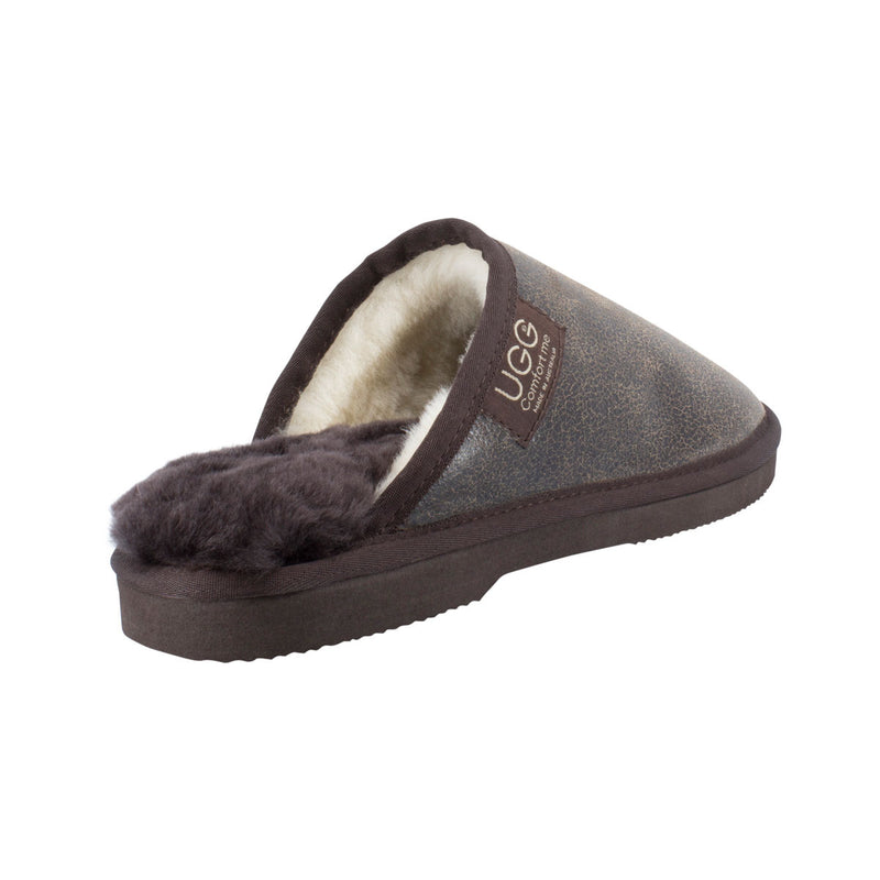Comfort me UGG Australian Made Classic NAPPA Leather Scuffs, Slippers are Made with Australian Sheepskin for Men & Women, Chocolate Colour 3