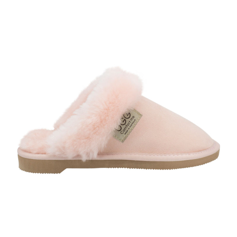 Comfort me UGG Australian Made Fur Trim Scuffs, Slippers are Made with Australian Sheepskin for Women, Pink Colour 1