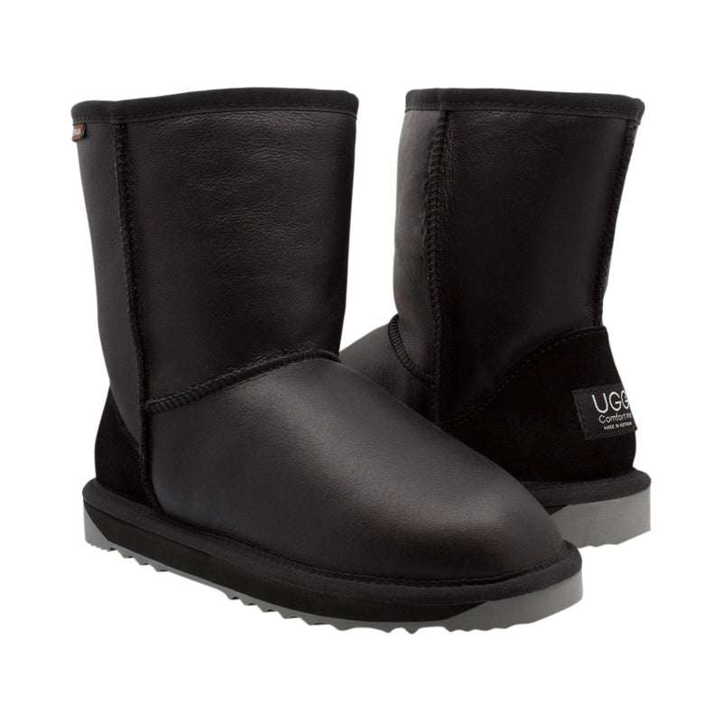 Comfort me UGG Australian Made Mid Classic NAPPA Leather Boots are Made with Australian Sheepskin for Men & Women, Black Colour 2