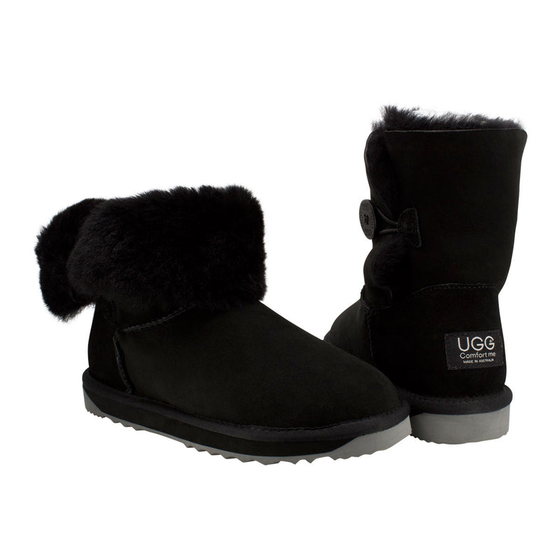 Comfort me UGG Australian Made Mid Button Boots are Made with Australian Sheepskin for Men & Women, Black Colour 3