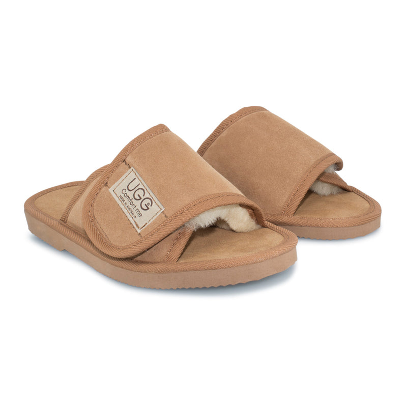 Australian Made, Open Toe Strap Suede UGG Scuffs