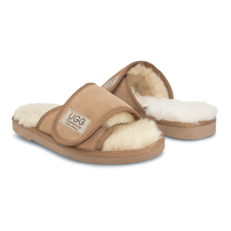 Australian Made, Open Toe Strap Wool UGG Scuffs