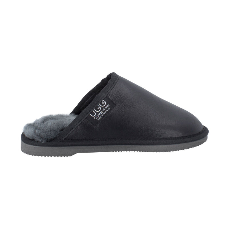 Comfort me UGG Australian Made Classic NAPPA Leather Scuffs, Slippers are Made with Australian Sheepskin for Men & Women, Black Colour 1