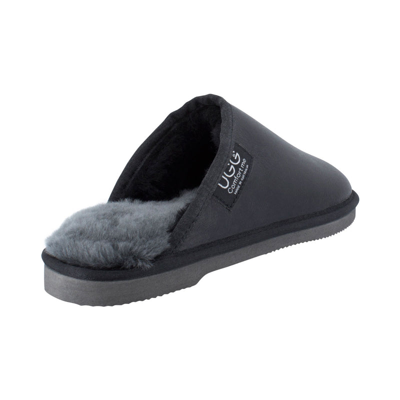 Comfort me UGG Australian Made Classic NAPPA Leather Scuffs, Slippers are Made with Australian Sheepskin for Men & Women, Black Colour 3