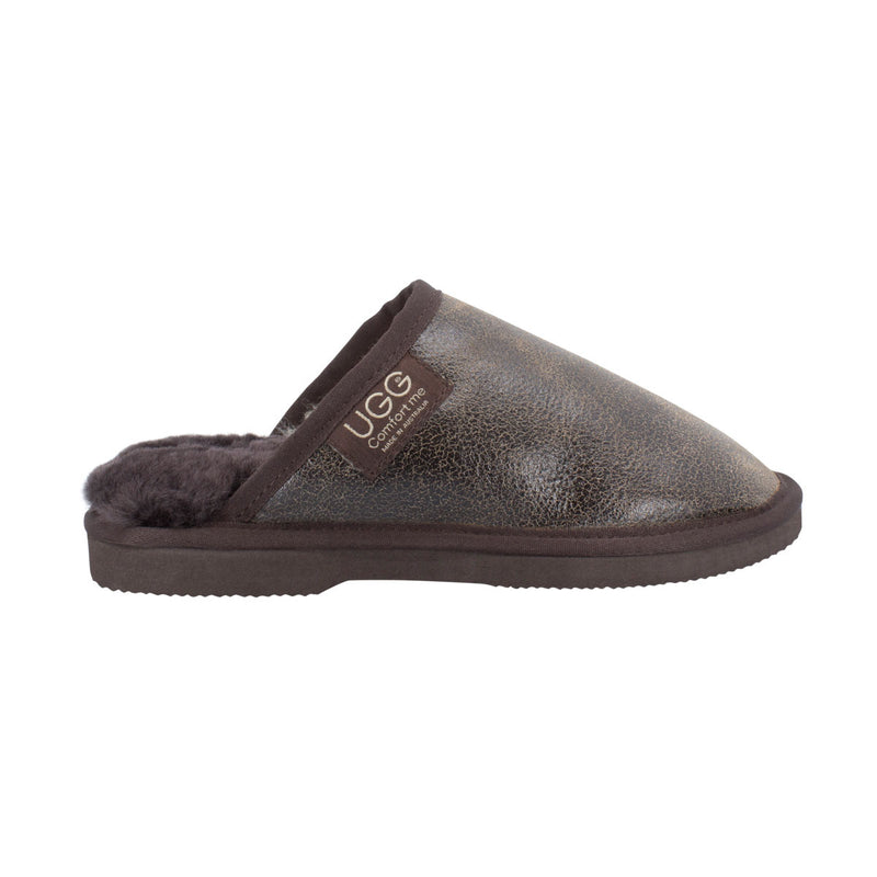 Comfort me UGG Australian Made Classic NAPPA Leather Scuffs, Slippers are Made with Australian Sheepskin for Men & Women, Chocolate Colour 1