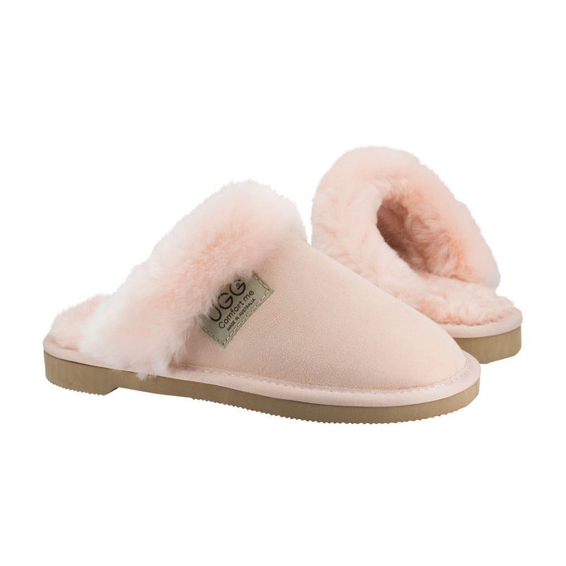 Comfort me UGG Australian Made Fur Trim Scuffs, Slippers are Made with Australian Sheepskin for Women, Pink Colour 2