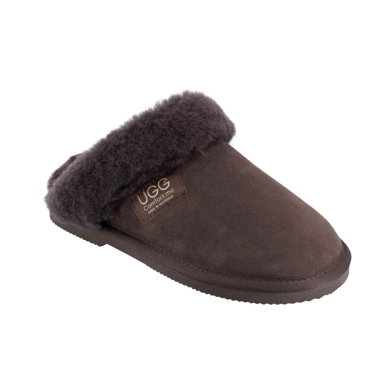 Comfort me UGG Australian Made Fur Trim Scuffs, Slippers are Made with Australian Sheepskin for Men & Women, Chocolate Colour 9