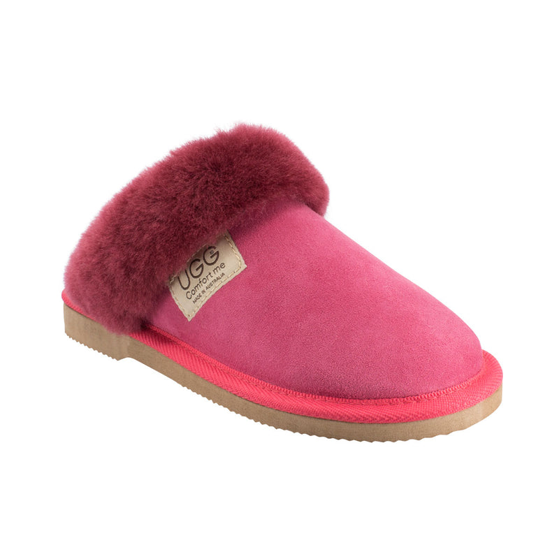 Comfort me UGG Australian Made Fur Trim Scuffs, Slippers are Made with Australian Sheepskin for Men & Women, Ruby Colour 9