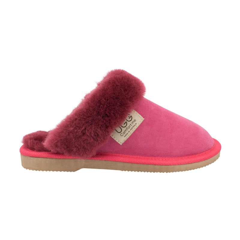 Comfort me UGG Australian Made Fur Trim Scuffs, Slippers are Made with Australian Sheepskin for Men & Women, Ruby Colour 1