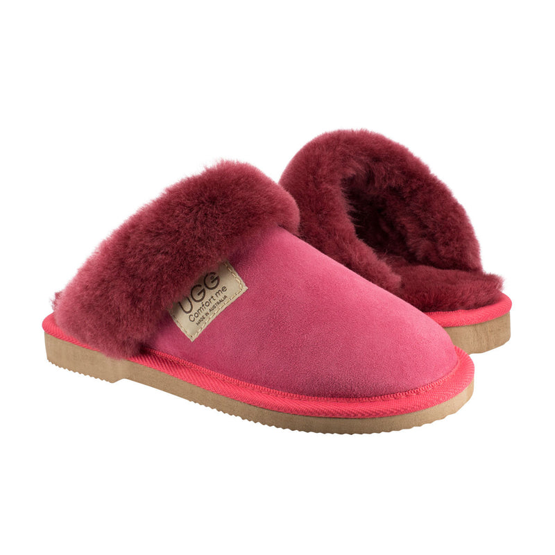 Comfort me UGG Australian Made Fur Trim Scuffs, Slippers are Made with Australian Sheepskin for Men & Women, Ruby Colour 2