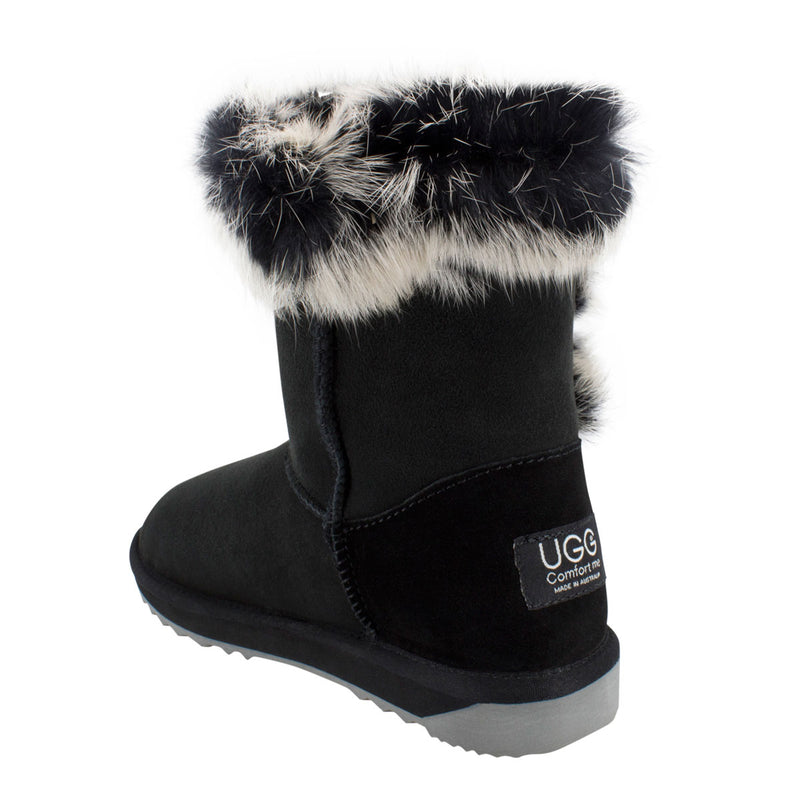 Comfort me UGG Australian Made Designer Fur Trim Boots are Made with Australian Sheepskin for Women, Black Colour 6