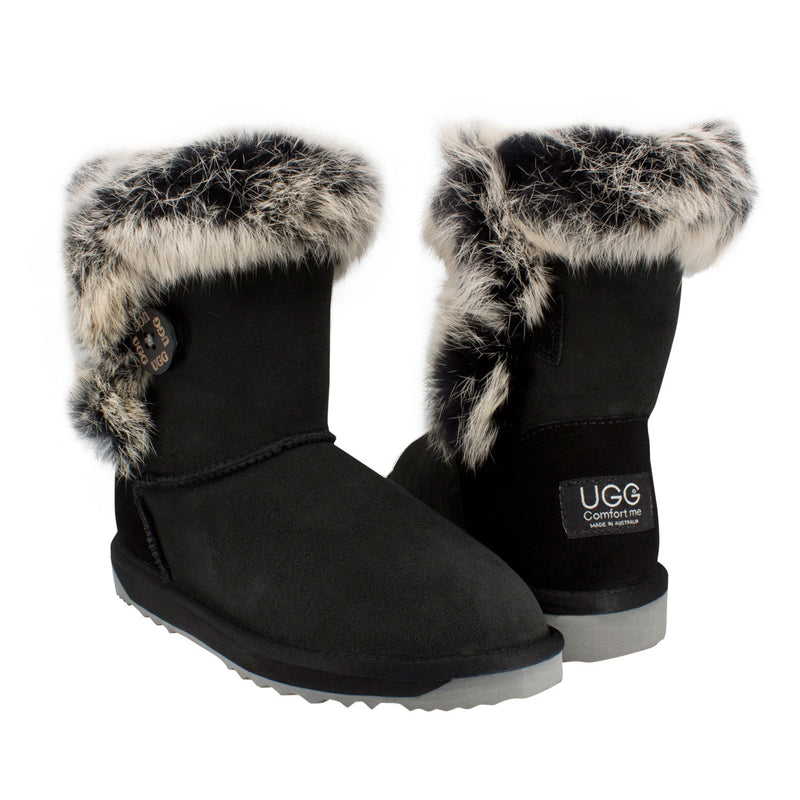 Comfort me UGG Australian Made Designer Fur Trim Boots are Made with Australian Sheepskin for Women, Black Colour 3