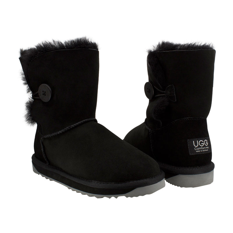 Comfort me UGG Australian Made Mid Button Boots are Made with Australian Sheepskin for Men & Women, Black Colour 2
