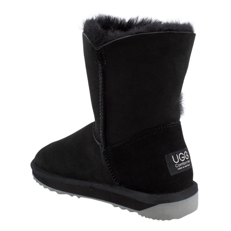 Comfort me UGG Australian Made Mid Button Boots are Made with Australian Sheepskin for Men & Women, Black Colour 6