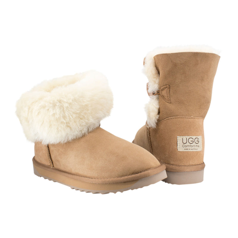 Comfort me UGG Australian Made Mid Button Boots are Made with Australian Sheepskin for Men & Women, Chestnut Colour 3