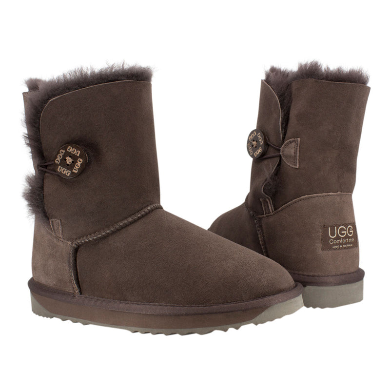 Comfort me UGG Australian Made Mid Button Boots are Made with Australian Sheepskin for Men & Women, Chocolate Colour 2