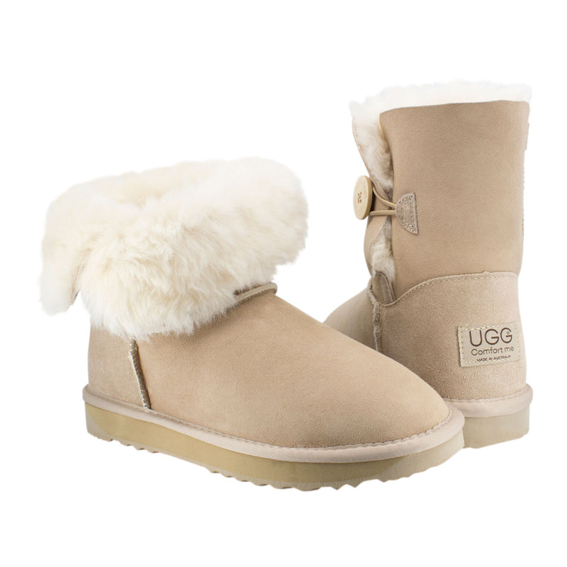 Comfort me UGG Australian Made Mid Button Boots are Made with Australian Sheepskin for Men & Women, Sand Colour 3